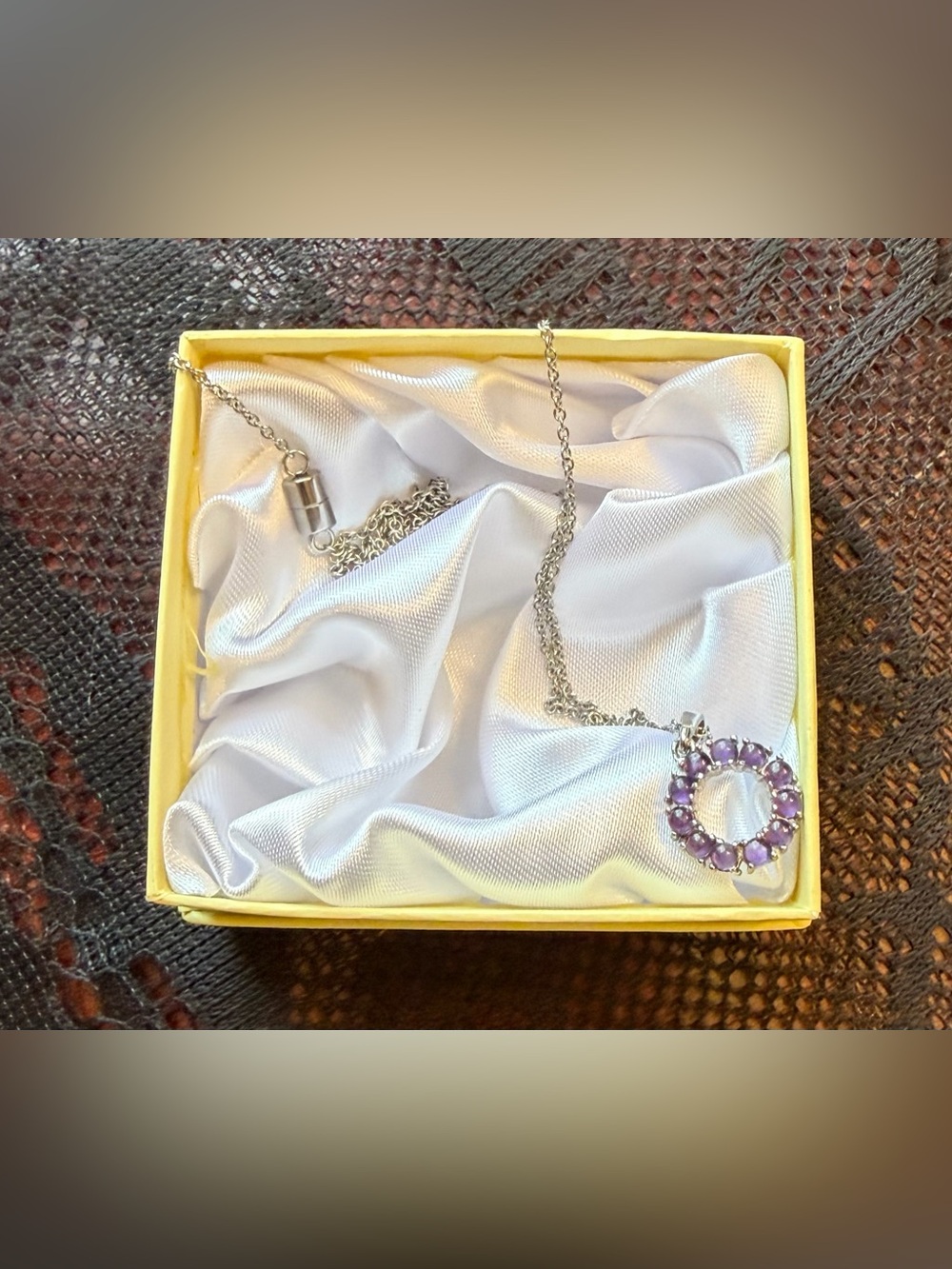 Amethyst Circle Pendant Necklace - Silver Tone